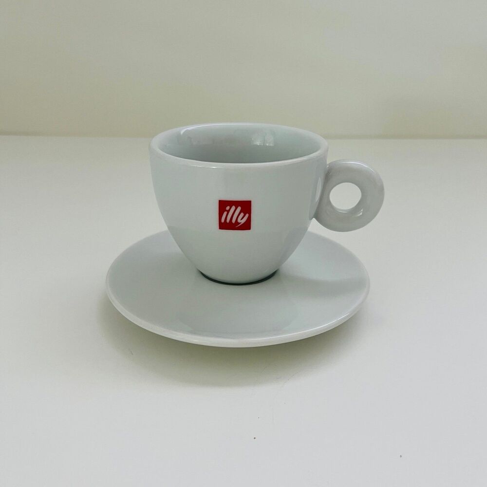 ILLY Classic Red White Logo Porcelain Cappuccino Coffee Mug Cup With Saucer